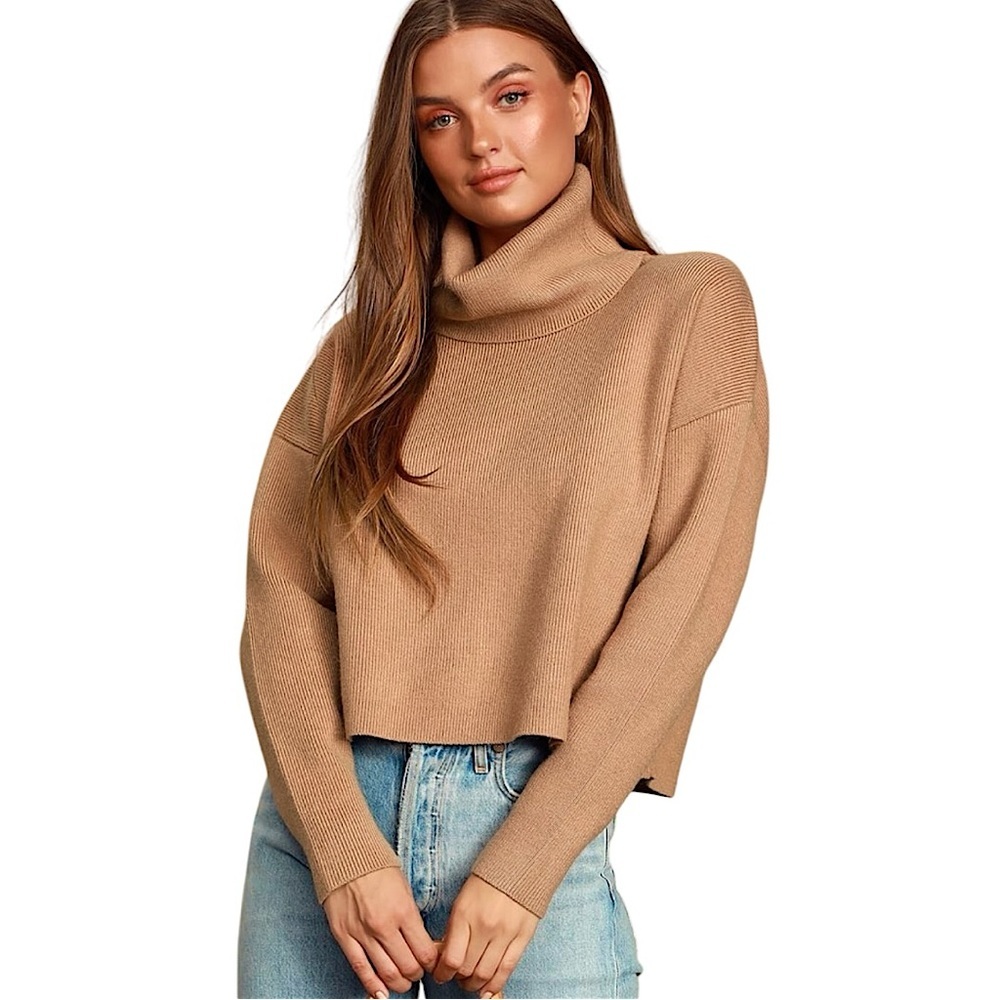 Lulus Lets Cuddle Tan Cowl Neck Sweater